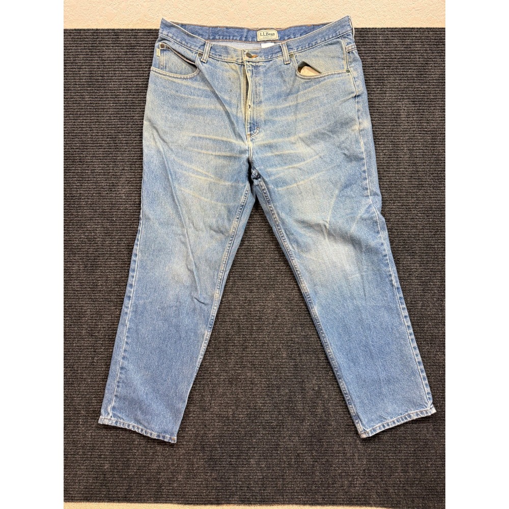LL Bean Classic Fit Light Wash Jeans Mens 40x30 Blue Cotton Denim Distressed